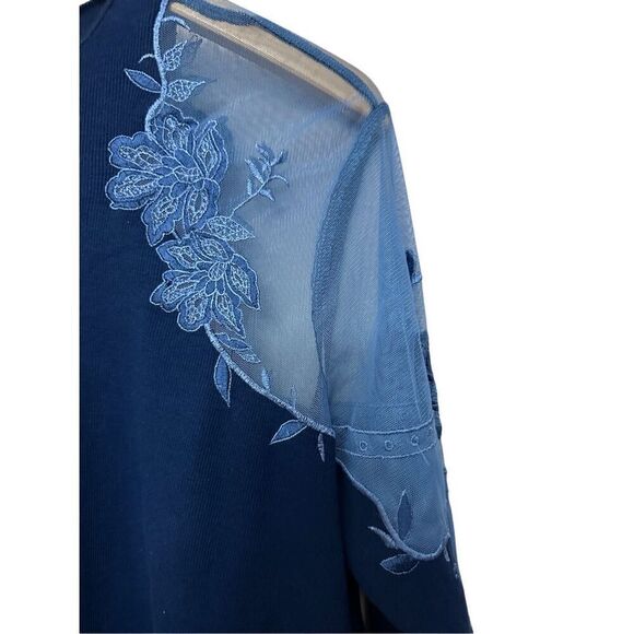 Free People Women M top blue Daniella embroidered long sleeves illusion shirt - Picture 5 of 11